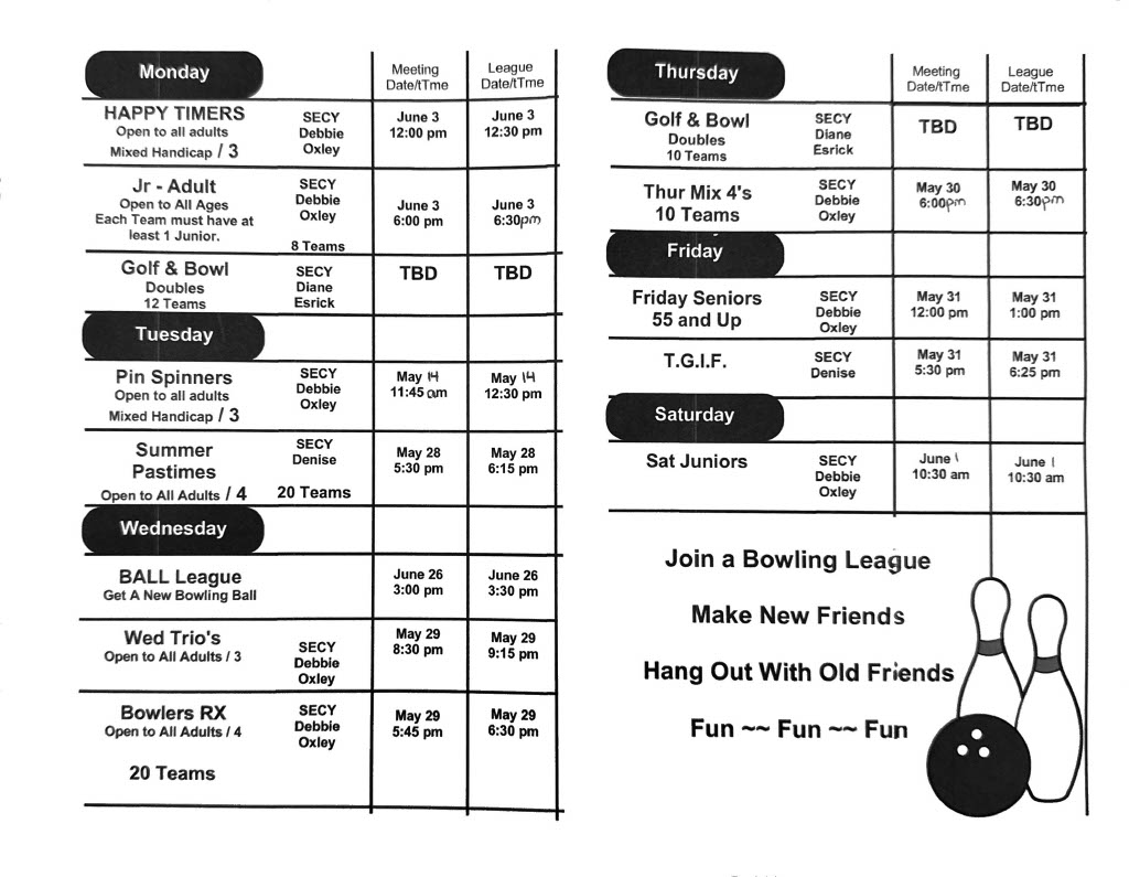 Leagues Schedule